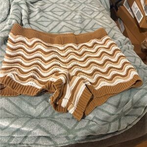 Brown and White Knit Women Shorts